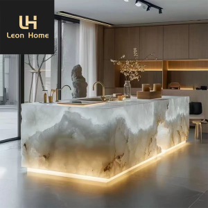 Marble & Engineered Wood Kitchen Island with Storage Cabinets Modern Luxury Design HDB Condo Landed Custom All Sizes Professional Delivery