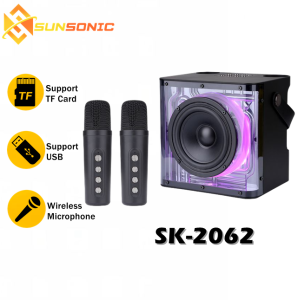 QIXI SK-2062 Shocking Bass KARAOKE Wireless Bluetooth Transparent Speaker with RGB LED Light & Two Wireless Microphone
