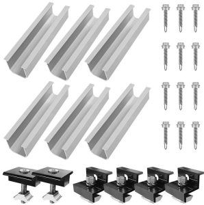 [Original 24 hours delivery] 12 Pcs Solar Panel Bracket Kit Aluminium Mounting Rail 30mm/35mm End Clamps Brackets for Flat Roof PV Mounting Rail
