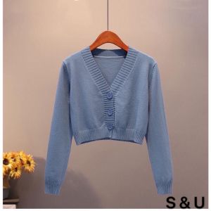 Korean Style Knitted Sweaters Cardigan Jacket Womens Simple Long Sleeve Cardigan Crop Top 针织开衫外套
