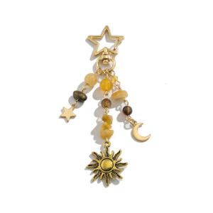 Geometric Star Moon Keychain for Trendy Women and Girls Bohemian Styles Colorful Beads Bag Charm Jewelry Accessory