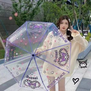 Folding Umbrella Clear Transparent Cartoon Portable Manual Rain Umbrella Lightweight Travel School