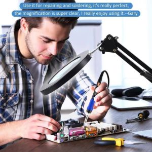 30X Magnifier Desk Lamp Magnifying Glass LED Light Foldable Desk Lamp with Three Dimming Modes