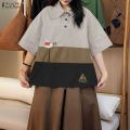 ZANZEA Women Vintage Casual Turn-Down-Collar Shirt Raglan Sleeve Cartoon Print Casual Top #0922. 