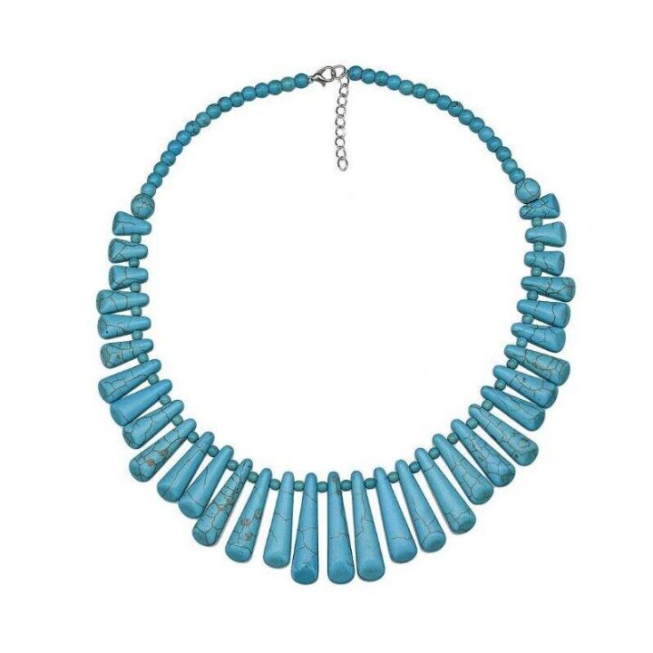 Styles Long Bohemian Turquoise Beaded Necklaces Women Indian Ethnic  Vintage Silver Boho Stone Strand Necklace