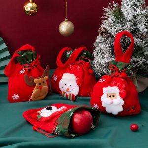 ANBIHE Portable Cute Plush Gifts Stockings Snowman Santa Claus Party Favor For Kids Wrapping Pouch Candy Bags Xmas Drawstring Bags Christmas Gift Bag