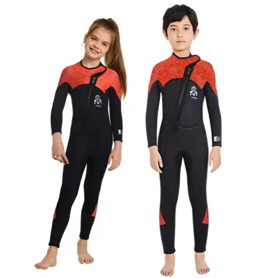 Kids Wetsuit 2.5mm Neoprene Front Zipper Keep Warm for Boy Girl Winter Swimming Suit