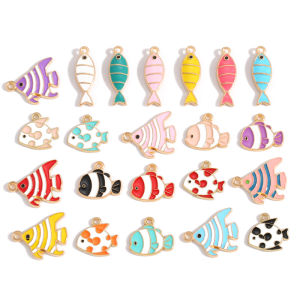 10pcs Cartoon Cute Alloy Marine Animal Fish Pendants DIY Bracelet Keychain Charms Jewelry Making Accessories W613