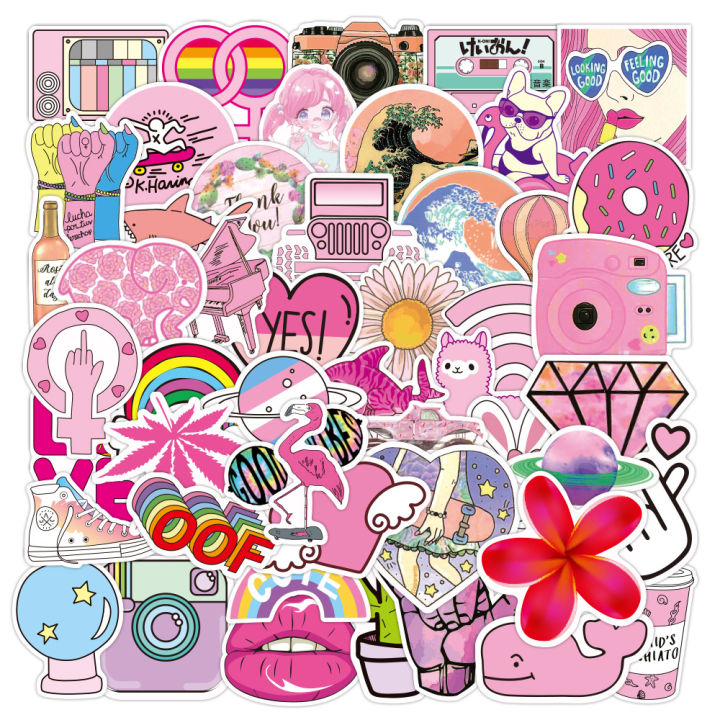 50pcs Pink Vsco Girl Stiker Waterproof Vinyl Ins Sticker for Water ...