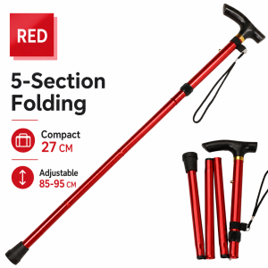 Aluminum Alloy Trekking Poles Foldable Telescopic 5 Sections Adjustable Anti Slip Hiking Stick Tongkat Mendaki