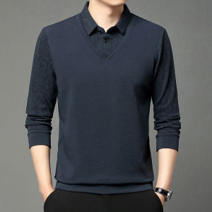 Mens Spring and Autumn business casual longsleeved loose bottoming shirt