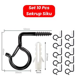 Kait Sekrup Gantung Besi Dengan Pengaman Untuk Dinding dan Plafon Set 10Pcs