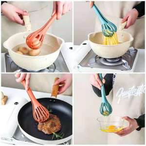 Multipurpose 2-in-1 WHISK and CLIPPER Egg Beater Pasta Server Spaghetti Tong Egg Mixer Egg Scooper