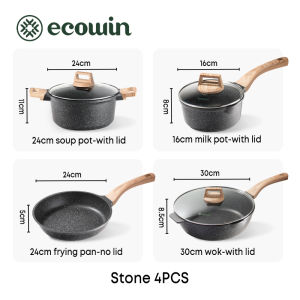 Ecowin ชุดเครื่องครัว 3 / 4 ชิ้น - กระทะ Nonstick ชุดกระทะทอดลึก Wok + กระทะ + หม้อซุป + กระทะกระทะเหมาะกับเตาทุกเตา