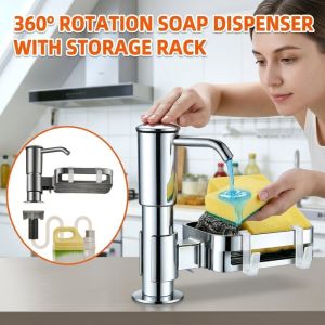 Kitchen Sink Soap Dispenser with Holder and Silicone Hose Large Flow Hand Press Design Includes Extension Tube