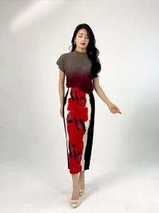 239026 One Size (45-75kg) WomenS Pleated Mid-Length Back Slit All-Matching Printed One-Step Hip Skirt
