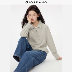 GIORDANO Women Sweatshirts Half Zip Collar Sweatshirts Seam Detail Regular Fit Fashionable Casual Sweatshirts 13326762