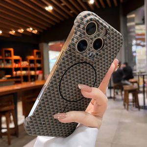 Luxury Carbon Fiber Broderless for Magsafe Case for iPhone 17 16 Pro Max 16 Plus Ultra Cover for iPhone 13 12 11 14 15 17 Air