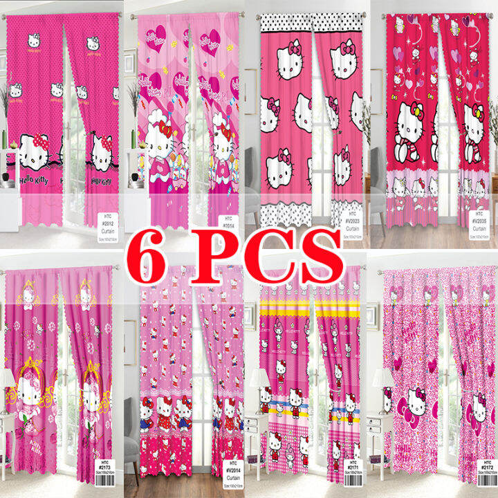 6pcs Hello kitty Curtains Window Door Cartoon Design Kurtina 3 in 1 ...