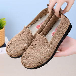 Free Shipping Spring And Autumn Breathable Shallow-Toe Flats With Soft Soles Wide Toe Casual WomenS Shoes Hollow-Out Slip-On Loafers Mom Shoes