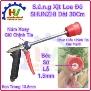 S.ú.n.g Xịt Loa Đỏ dài 30cm. Mặt Sứ lỗ 1.5mm.Điều chỉnh tia dùng tưới cây phun thuốc sâu khử trùng.