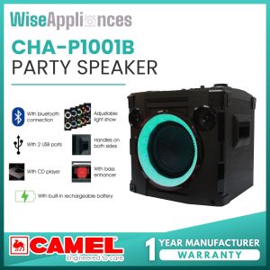 WiseAppliances CAMEL Party Speaker 30W Bluetooth Portable Speaker 6.5” Woofer RGB LED Lights FM Radio USB SD Karaoke