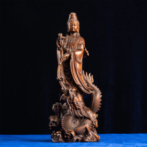 Dragon Guan Yin Statue - Handmade Wooden Buddha Sculpture Exquisite Chinese Dragon Wood Carving Perfect for Home Decor or Feng Shui Symbolizing Compassion Strength and Protection in Your Living Space