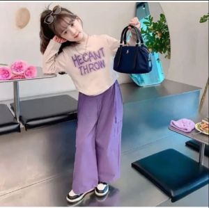 SETELAN ANAK PEREMPUAN TERBARU MOTIF HE CANT DENGAN CELANA CARGO PANJANG USIA 6 BULAN - 5 TAHUN