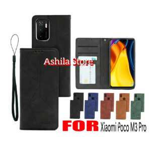 Leather Flip Magnet For Xiaomi Poco M3 Pro Flip Cover Leather Premium Casing Sarung Buku HP