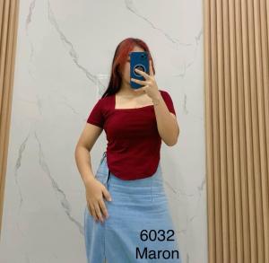 squareneck blouse long sleave /squre neck top / crop top polos wanita 6032