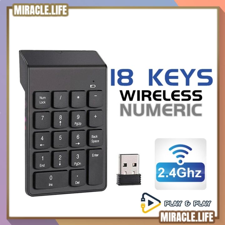 18 Keys Wireless Number Pad Keyboard With 2.4G USB Receiver Numeric ...