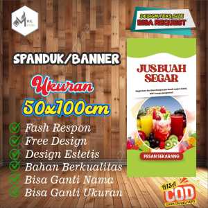 Spanduk Banner Ukuran 50x100cm JUS BUAH SEGAR Free Custom Design Dan Ukuran