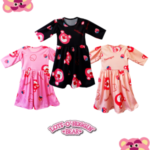 Dress Anak Perempuan Lotso Bear 1 - 8 Tahun Lengan Printing Panjang Beruang Lucu / Gamis Anak Printed / Terusan Anak Cewek