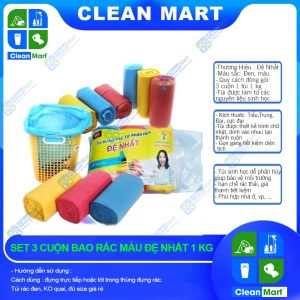 [GIÁ 1KG] Set 3 Cuộn Bao Rác Màu Đệ Nhất 1kg - CLEAN MART