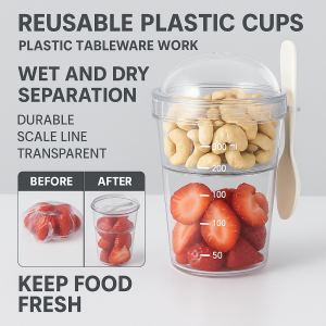 Portable 2 IN 1 Salad Cup Dual-Layer Wet And Dry Separation Fresh-keeping Cup Plastic Healthy Breakfast Cup