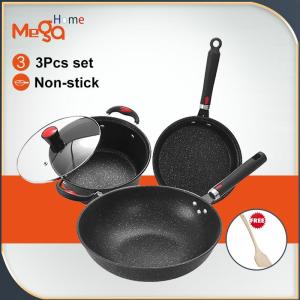 Megahome induction pots and pans non stick cooking ware set Granite Cookware Set 3 pcs Cookware Induction Cooker Pot