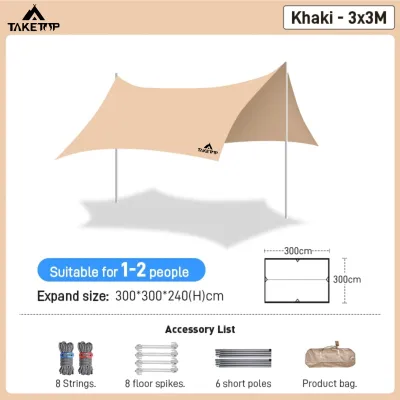 Canopy Tent Outdoor Awning Waterproof Tarp Shade Black Coating Ultralight UV Protection Camping Tent Easy To Assemble