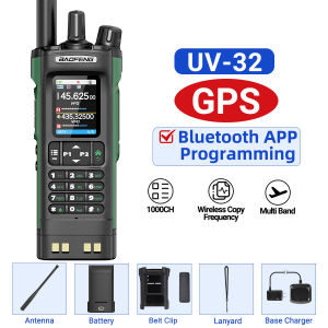 Baofeng UV32 2025 New Walkie Talkie Real 10W High Power 2200mAh Long Range GPS Blutetooth Programming Wireless Copy Frequency Two Way Radio for Oudoor Family Featival Birthday Gift UV-32