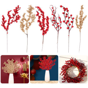 Artificial Red berry branch HOLLY FRUIT FLOWER Artificial Flower Bouquet Living Home Decoration CNY 2022 Spring Festival Decor