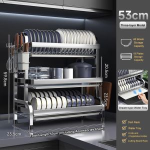 COHF 304 Stainless Steel Multi-Functional Kitchen Dish Rack | Drainage Rack with Drip Tray | Kitchen Organizer Plate Bowl Storage Rack