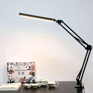 【STOCK】Three-Colours LED Folding Metal Desk Lamp with Clip Long Swing Arm Table Lamp Adjustable Architect Table Desk Lamps for Study Table Computer Light for Home and Office