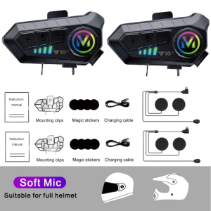 KEBIDU  Y10 2X Motorcycle Helmet Intercom For 2 Riders Stereo Supper Voice Hands Free Ipx6 Waterproof 2000Mah Bluetooth 5.4 Headset Earphone