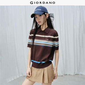 Giordano Women Contrast striped embroidered knitwear Free Shipping 18356608