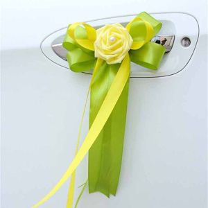 GUHEHARD Trang hoàng Ruy-băng Kiếng chiếu hậu Satin Trang trí ô tô Hoa hồng Tay nắm cửa lễ cưới