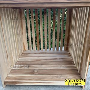 SLK โต๊ะข้างเตียงข้างเตียงงานไม้สัก ขนาด 50*50*50 ซม. (กว้าง*ลึก*สูง) สีเคลือบเงาใส