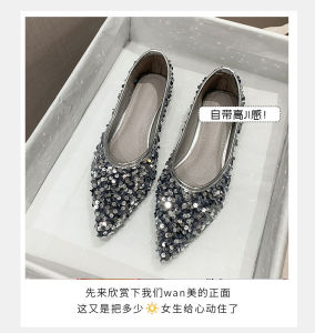 Glitter Silver Ballets Women Soft Soled Flats Pointed Toe Shoes Ladies Office Dress Slip on Ballerinas Brides Wedding
