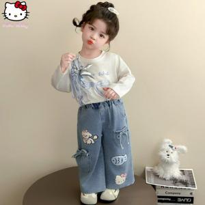 Christmas gifts Halloween Kawaii Girls Hello Kitty Jeans Autumn New Sanrio Cartoon Anime Casual Pants Sweet Soft Versatile Comfortable Straight Leg Pants