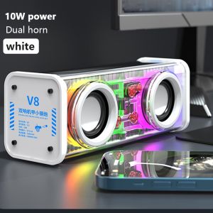 V8 TWS Bluetooth Speaker Transparent Small Steel Cannon RGB LED Wireless 3D Surround Portable Lntelligent Waterproof