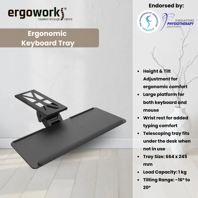 ERGOWORKS Ergonomic Desk Accessories - EW-KT101 UNDER-DESK UNIVERSAL KEYBOARD TRAY