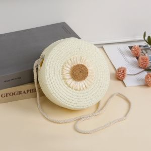 TANGXU926926929 Flower Graphic Straw Bag Round Mini Straw Crossbody Bag Vintage Lightweight Summer Beach Bag